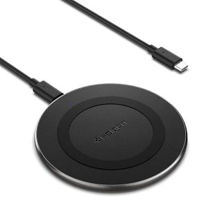 spigen wireless charger 15w, for iphone 17/16/15/14/13/12, samsung galaxy s26/s25/s24/s23/s22, oneplus, fast charging, usb c to c cable included, non magsafe (pf2104) black